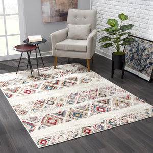 HomeRoots 4' Cream Southwestern Area Rug – Stylish, Durable Design for Living Rooms, Hallways & Dining Areas 5' X 7' Rectangle 390381