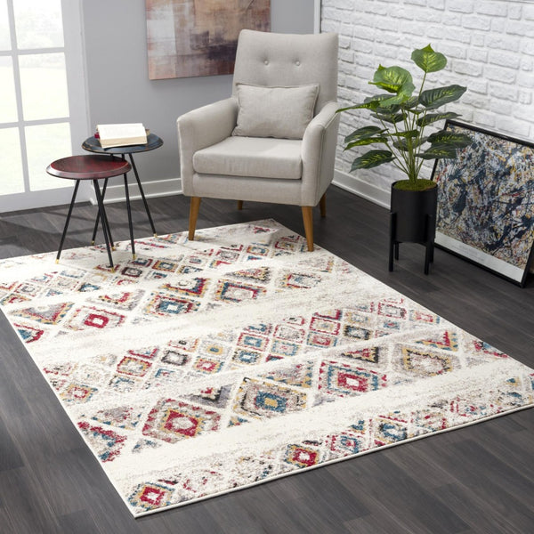 HomeRoots 4' Cream Southwestern Area Rug – Stylish, Durable Design for Living Rooms, Hallways & Dining Areas 7' X 9' Rectangle 390382