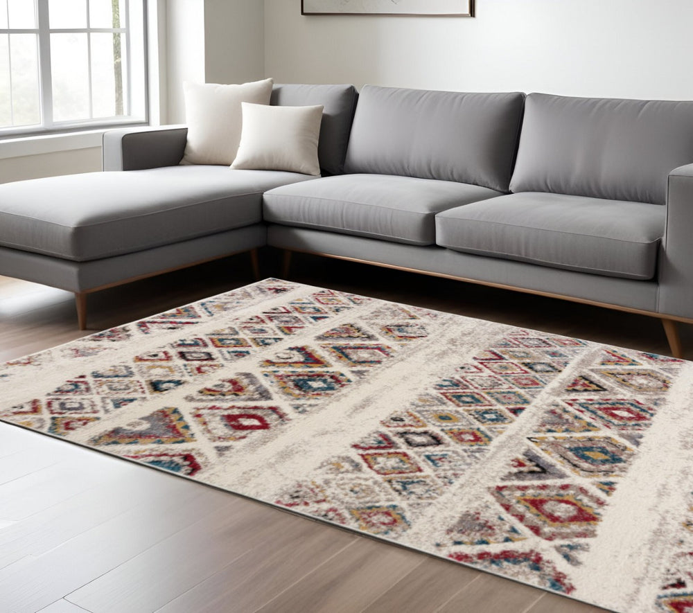 HomeRoots 4' Cream Southwestern Area Rug – Stylish, Durable Design for Living Rooms, Hallways & Dining Areas 8' X 11' Rectangle 390383