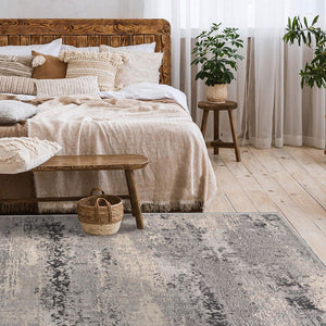 HomeRoots 4' Modern Abstract Area Rug - Contemporary Gray Design for Cozy Living Spaces & High-Traffic Areas 4' x 6' 390397