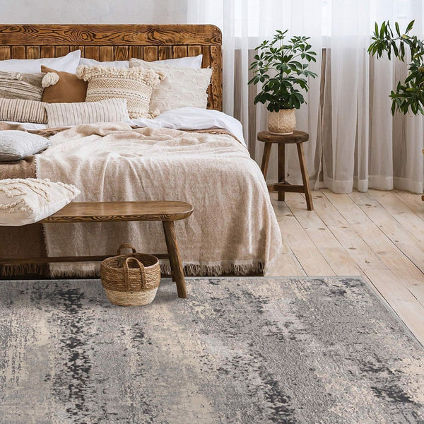 HomeRoots 4' Modern Abstract Area Rug - Contemporary Gray Design for Cozy Living Spaces & High-Traffic Areas 4' x 6' 390397