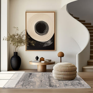 HomeRoots 4' Modern Abstract Area Rug - Contemporary Gray Design for Cozy Living Spaces & High-Traffic Areas 4' x 6' 390397