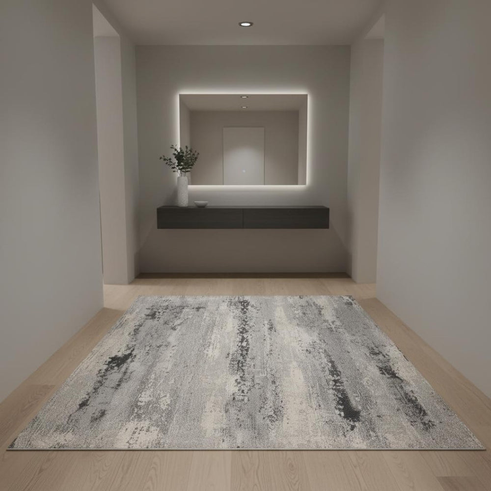 HomeRoots 4' Modern Abstract Area Rug - Contemporary Gray Design for Cozy Living Spaces & High-Traffic Areas 4' x 6' 390397