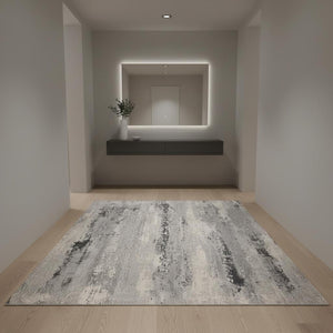 HomeRoots 4' Modern Abstract Area Rug - Contemporary Gray Design for Cozy Living Spaces & High-Traffic Areas 4' x 6' 390397
