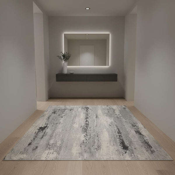 HomeRoots 4' Modern Abstract Area Rug - Contemporary Gray Design for Cozy Living Spaces & High-Traffic Areas 4' x 6' 390397
