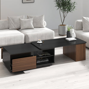 English Elm Extendable Wood Coffee Table with 2 Drawers, Adjustable Width Expandable Center Table for Living Room W331P262583