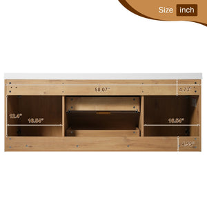 English Elm [video]59.3 Inch Wall Mounted Double Sink Vanity Wood Grain Mdf Soft Close Storage N729P000027N