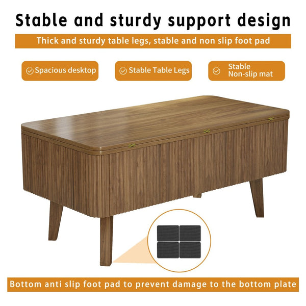 English Elm 3 in 1 Oval Lift Top Coffee Table Fluted Wood Storage Converts for Living Room W2641P422965