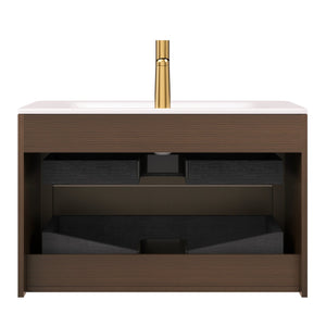 English Elm ZANE Floating Bathroom Vanity 33" with Hot-Press Sintered Stone Basin, Ultra-Slim Plywood Drawers, Walnut W2615P364801