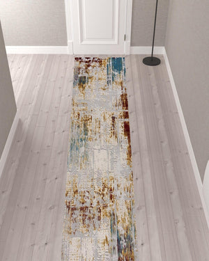HomeRoots 13' Luxurious Beige and Gold Abstract Shag Runner Rug - Soft, Durable, Perfect for Hallways and Entryways 2' x 13' 390450