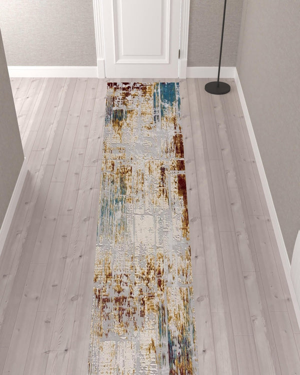 HomeRoots 13' Luxurious Beige and Gold Abstract Shag Runner Rug - Soft, Durable, Perfect for Hallways and Entryways 2' x 13' 390450
