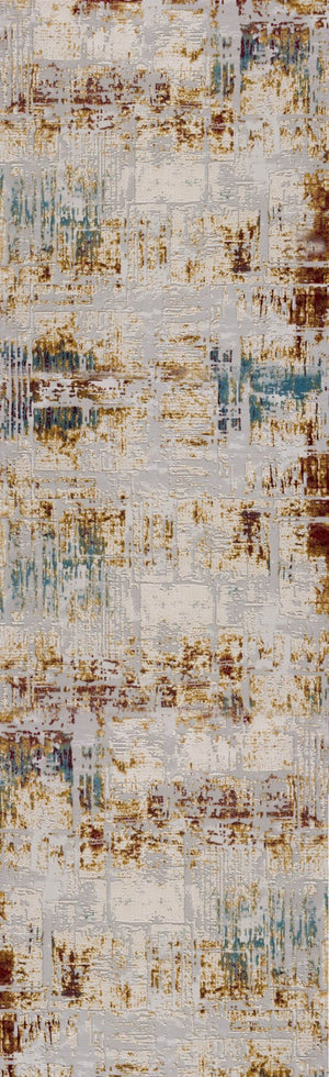 HomeRoots 13' Luxurious Beige and Gold Abstract Shag Runner Rug - Soft, Durable, Perfect for Hallways and Entryways 2' x 13' 390450