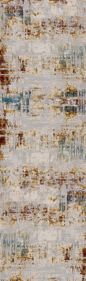 HomeRoots 13' Luxurious Beige and Gold Abstract Shag Runner Rug - Soft, Durable, Perfect for Hallways and Entryways 2' x 13' 390450