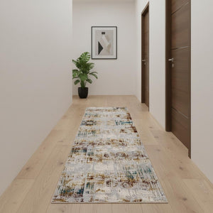 HomeRoots 13' Luxurious Beige and Gold Abstract Shag Runner Rug - Soft, Durable, Perfect for Hallways and Entryways 2'x 15' 390451