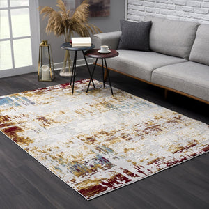 HomeRoots 13' Luxurious Beige and Gold Abstract Shag Runner Rug - Soft, Durable, Perfect for Hallways and Entryways 8' x 11' 390461