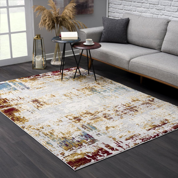 HomeRoots 13' Luxurious Beige and Gold Abstract Shag Runner Rug - Soft, Durable, Perfect for Hallways and Entryways 8' x 11' 390461