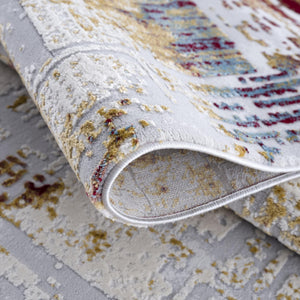 HomeRoots 13' Luxurious Beige and Gold Abstract Shag Runner Rug - Soft, Durable, Perfect for Hallways and Entryways 8' x 11' 390461