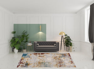 HomeRoots 13' Luxurious Beige and Gold Abstract Shag Runner Rug - Soft, Durable, Perfect for Hallways and Entryways 8' x 11' 390461