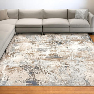 HomeRoots 4' Elevate Your Home Decor with a Beige and Ivory Abstract Area Rug for Timeless Sophistication 7' X 10' 390466