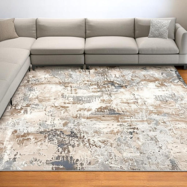 HomeRoots 4' Elevate Your Home Decor with a Beige and Ivory Abstract Area Rug for Timeless Sophistication 7' X 10' 390466