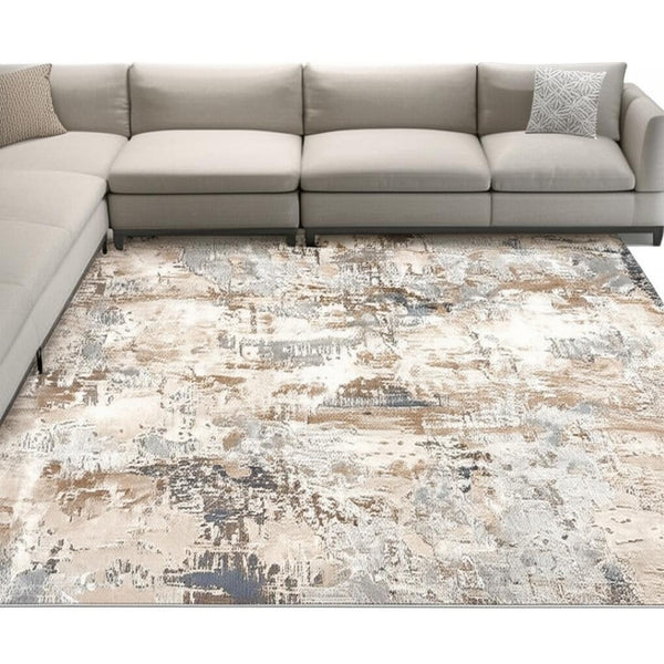 HomeRoots 4' Elevate Your Home Decor with a Beige and Ivory Abstract Area Rug for Timeless Sophistication 8' X 10' 390467