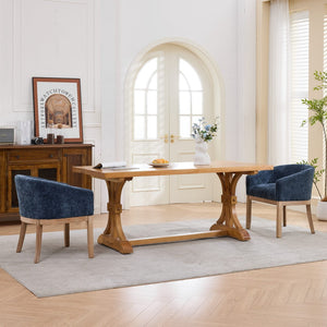English Elm Mid Century Barrel Accent Chair Chenille Upholstery Rubberwood Legs Dining Room Blue W1143P449337