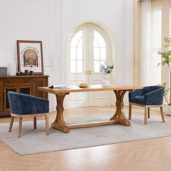 English Elm Mid Century Barrel Accent Chair Chenille Upholstery Rubberwood Legs Dining Room Blue W1143P449337