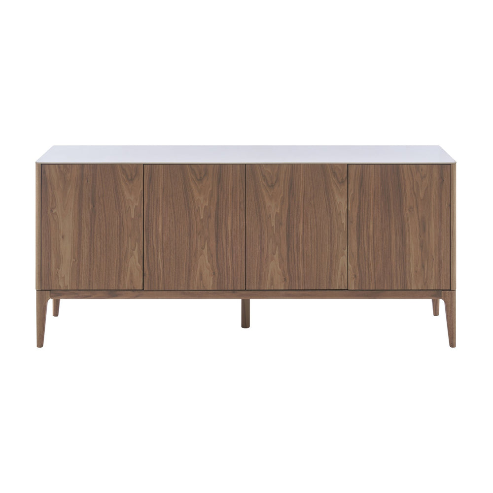 Haldis Modern Sideboard: Stylish White Ceramic Glass & Walnut Storage Solution for Any Space