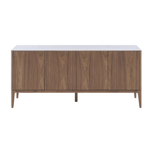 Haldis Modern Sideboard: Stylish White Ceramic Glass & Walnut Storage Solution for Any Space