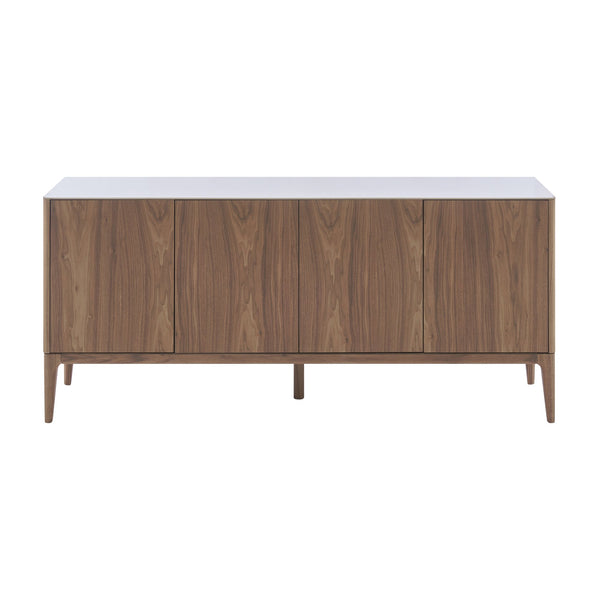 Haldis Modern Sideboard: Stylish White Ceramic Glass & Walnut Storage Solution for Any Space