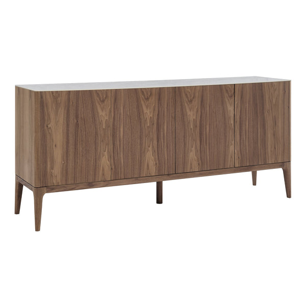 Haldis Modern Sideboard: Stylish White Ceramic Glass & Walnut Storage Solution for Any Space