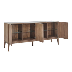 Haldis Modern Sideboard: Stylish White Ceramic Glass & Walnut Storage Solution for Any Space