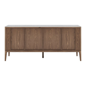 Haldis Modern Sideboard: Stylish White Ceramic Glass & Walnut Storage Solution for Any Space