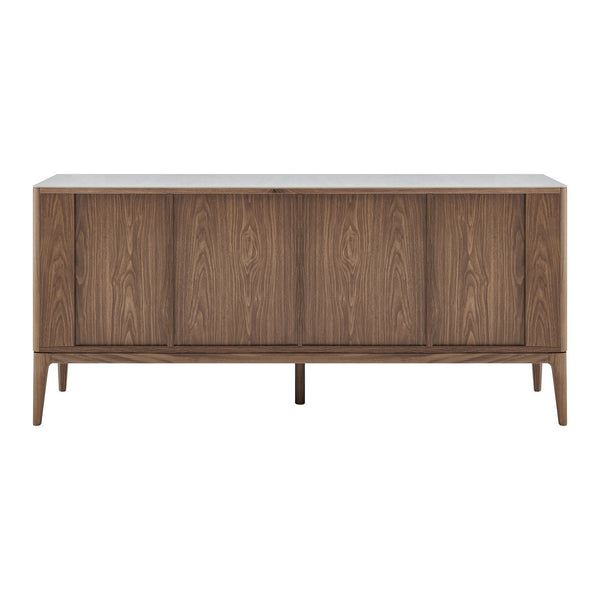Haldis Modern Sideboard: Stylish White Ceramic Glass & Walnut Storage Solution for Any Space