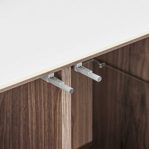 Haldis Modern Sideboard: Stylish White Ceramic Glass & Walnut Storage Solution for Any Space