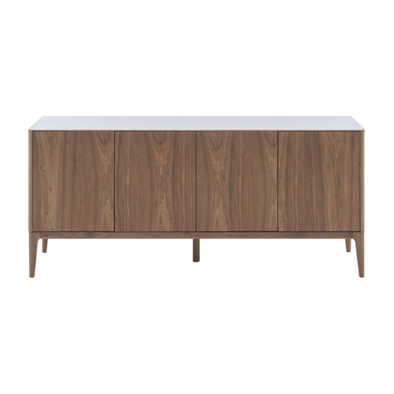 EuroStyle Haldis Walnut Veneer Sideboard with Marble Veined Ceramic Top for Modern Dining 39047-WHT
