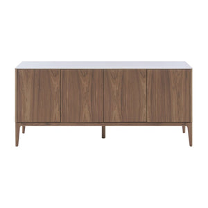 EuroStyle Haldis Walnut Veneer Sideboard with Marble Veined Ceramic Top for Modern Dining 39047-WHT