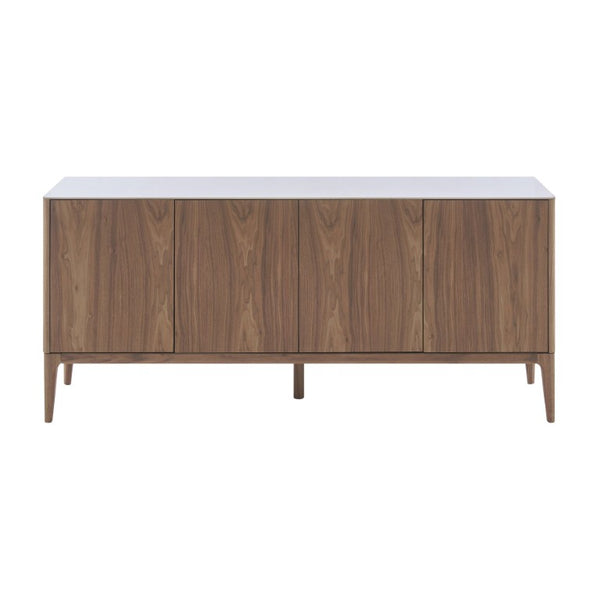 EuroStyle Haldis Walnut Veneer Sideboard with Marble Veined Ceramic Top for Modern Dining 39047-WHT