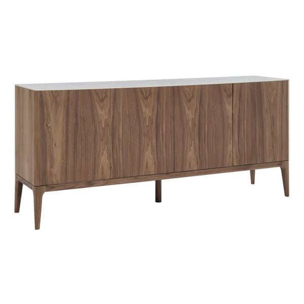 EuroStyle Haldis Walnut Veneer Sideboard with Marble Veined Ceramic Top for Modern Dining 39047-WHT