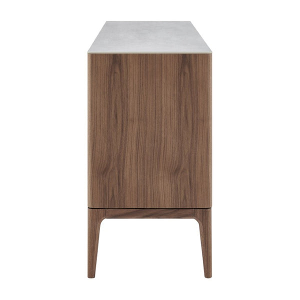 EuroStyle Haldis Walnut Veneer Sideboard with Marble Veined Ceramic Top for Modern Dining 39047-WHT