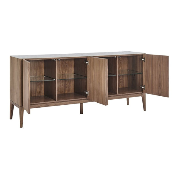 EuroStyle Haldis Walnut Veneer Sideboard with Marble Veined Ceramic Top for Modern Dining 39047-WHT