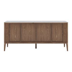 EuroStyle Haldis Walnut Veneer Sideboard with Marble Veined Ceramic Top for Modern Dining 39047-WHT