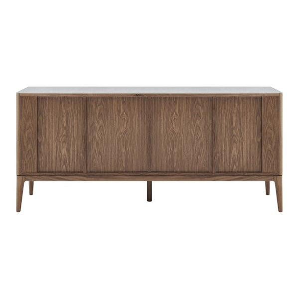 EuroStyle Haldis Walnut Veneer Sideboard with Marble Veined Ceramic Top for Modern Dining 39047-WHT
