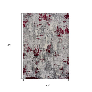 HomeRoots 4' Red Abstract Dhurrie Area Rug - Contemporary Machine-Woven Design for Modern Living Spaces 4' X 6' 390470