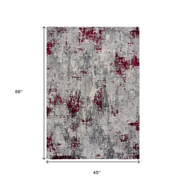 HomeRoots 4' Red Abstract Dhurrie Area Rug - Contemporary Machine-Woven Design for Modern Living Spaces 4' X 6' 390470