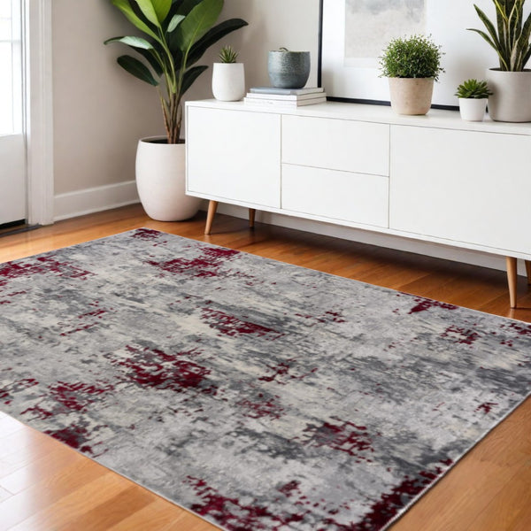 HomeRoots 4' Red Abstract Dhurrie Area Rug - Contemporary Machine-Woven Design for Modern Living Spaces 4' X 6' 390470