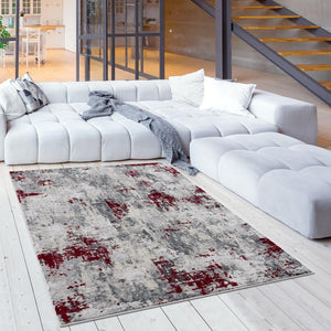 HomeRoots 4' Red Abstract Dhurrie Area Rug - Contemporary Machine-Woven Design for Modern Living Spaces 5' X 7' 390471