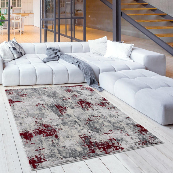 HomeRoots 4' Red Abstract Dhurrie Area Rug - Contemporary Machine-Woven Design for Modern Living Spaces 5' X 7' 390471