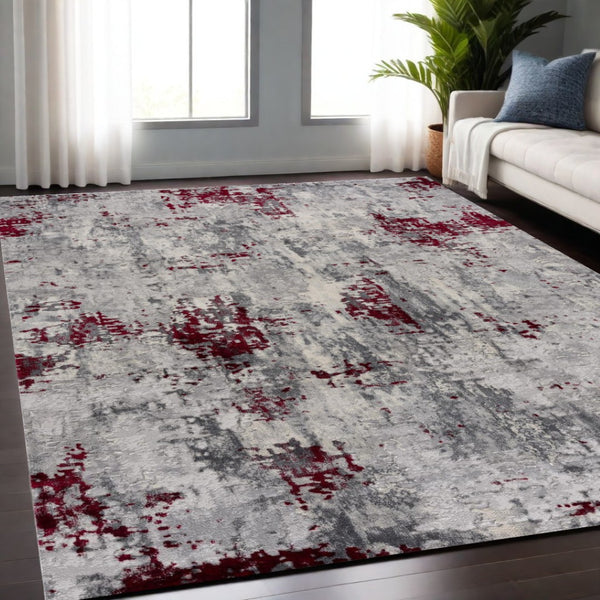 HomeRoots 4' Red Abstract Dhurrie Area Rug - Contemporary Machine-Woven Design for Modern Living Spaces 5' X 7' 390471