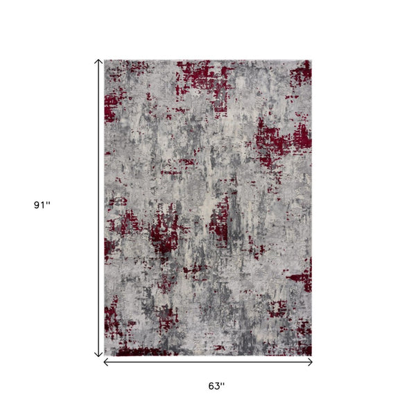 HomeRoots 4' Red Abstract Dhurrie Area Rug - Contemporary Machine-Woven Design for Modern Living Spaces 5' X 7' 390471